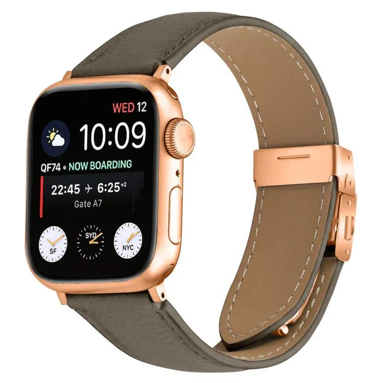 ライチテクスチャーローズゴールドカメ甲バックルレザーバンド、Apple Watch 46mm / 49mm / 45mm / 44mm用、Apple Watch 42mm / 41mm / 40mm / 38mm用