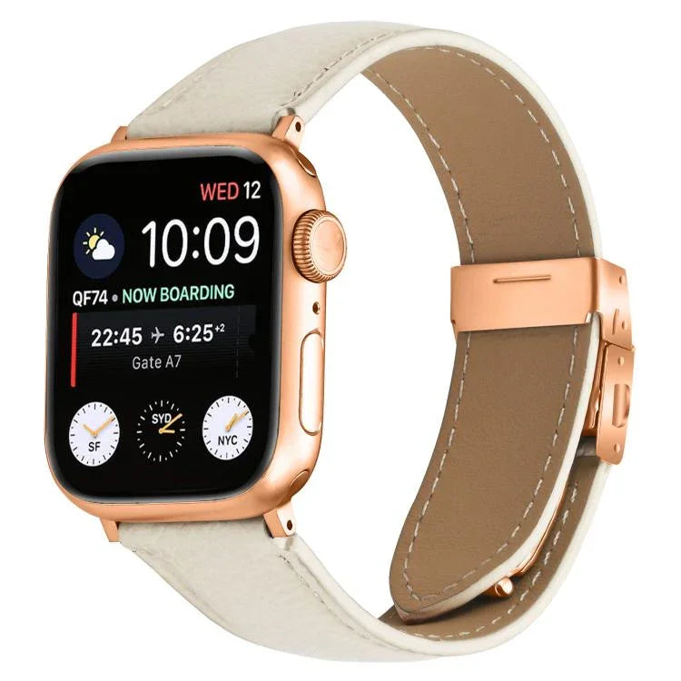 ライチテクスチャーローズゴールドカメ甲バックルレザーバンド、Apple Watch 46mm / 49mm / 45mm / 44mm用、Apple Watch 42mm / 41mm / 40mm / 38mm用