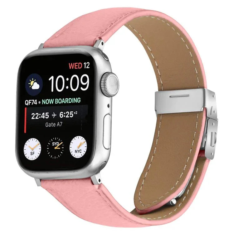 ライチテクスチャーシルバーカメ甲バックルレザーバンド、Apple Watch 46mm / 49mm / 45mm / 44mm用、Apple Watch 42mm / 41mm / 40mm / 38mm用