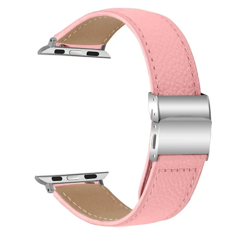 ライチテクスチャーシルバーカメ甲バックルレザーバンド、Apple Watch 46mm / 49mm / 45mm / 44mm用、Apple Watch 42mm / 41mm / 40mm / 38mm用