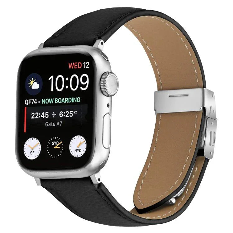 ライチテクスチャーシルバーカメ甲バックルレザーバンド、Apple Watch 46mm / 49mm / 45mm / 44mm用、Apple Watch 42mm / 41mm / 40mm / 38mm用