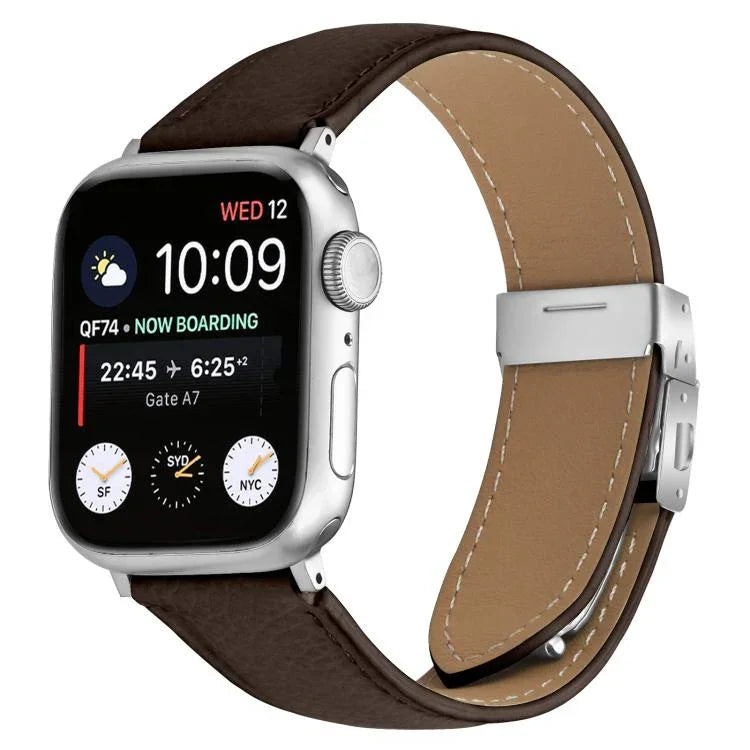 ライチテクスチャーシルバーカメ甲バックルレザーバンド、Apple Watch 46mm / 49mm / 45mm / 44mm用、Apple Watch 42mm / 41mm / 40mm / 38mm用