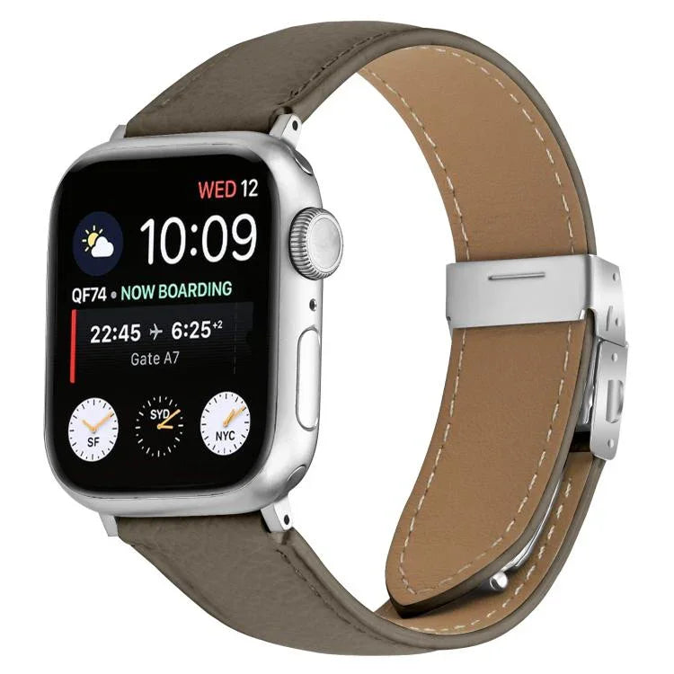 ライチテクスチャーシルバーカメ甲バックルレザーバンド、Apple Watch 46mm / 49mm / 45mm / 44mm用、Apple Watch 42mm / 41mm / 40mm / 38mm用