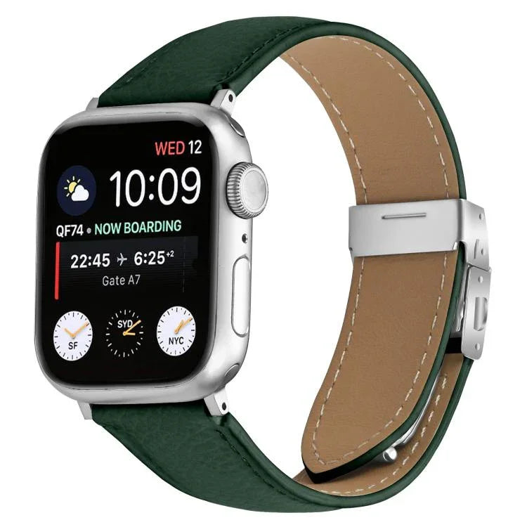 ライチテクスチャーシルバーカメ甲バックルレザーバンド、Apple Watch 46mm / 49mm / 45mm / 44mm用、Apple Watch 42mm / 41mm / 40mm / 38mm用