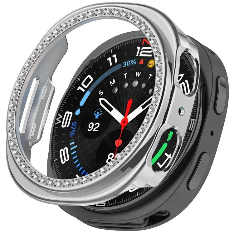Single Row Diamond Half Coverage Hollow PC Watch Case, For Samsung Galaxy Watch 8 44mm, For Samsung Galaxy Watch 8 40mm
