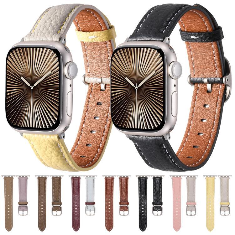 スクエアバックル ライチテクスチャ 本革 ウォッチバンド、Apple Watch 46mm / 49mm / 45mm / 44mm 用、Apple Watch 42mm / 41mm / 40mm / 38mm 用