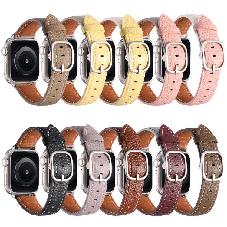 スクエアバックル ライチテクスチャ 本革 ウォッチバンド、Apple Watch 46mm / 49mm / 45mm / 44mm 用、Apple Watch 42mm / 41mm / 40mm / 38mm 用