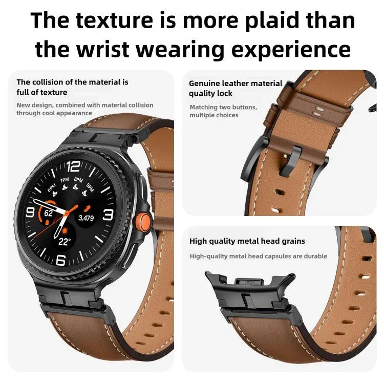 メタルヘッドコネクター本革ウォッチバンド、Samsung Galaxy Watch8 / Watch8 Classic用