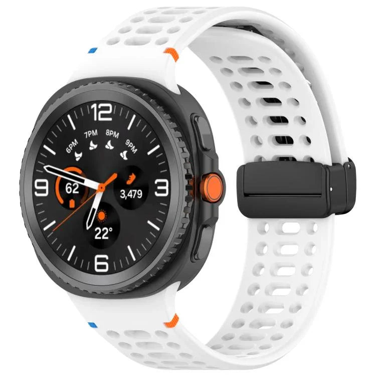 マグネットブラックバックル 通気性ステッチ入りシリコンウォッチバンド、Samsung Galaxy Watch8 / Watch8 Classic用