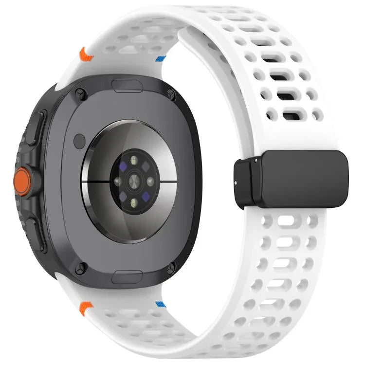 マグネットブラックバックル 通気性ステッチ入りシリコンウォッチバンド、Samsung Galaxy Watch8 / Watch8 Classic用