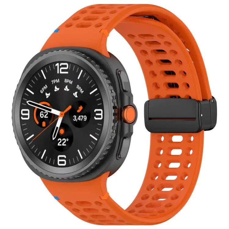 マグネットブラックバックル 通気性ステッチ入りシリコンウォッチバンド、Samsung Galaxy Watch8 / Watch8 Classic用