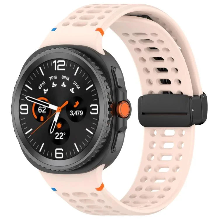 マグネットブラックバックル 通気性ステッチ入りシリコンウォッチバンド、Samsung Galaxy Watch8 / Watch8 Classic用