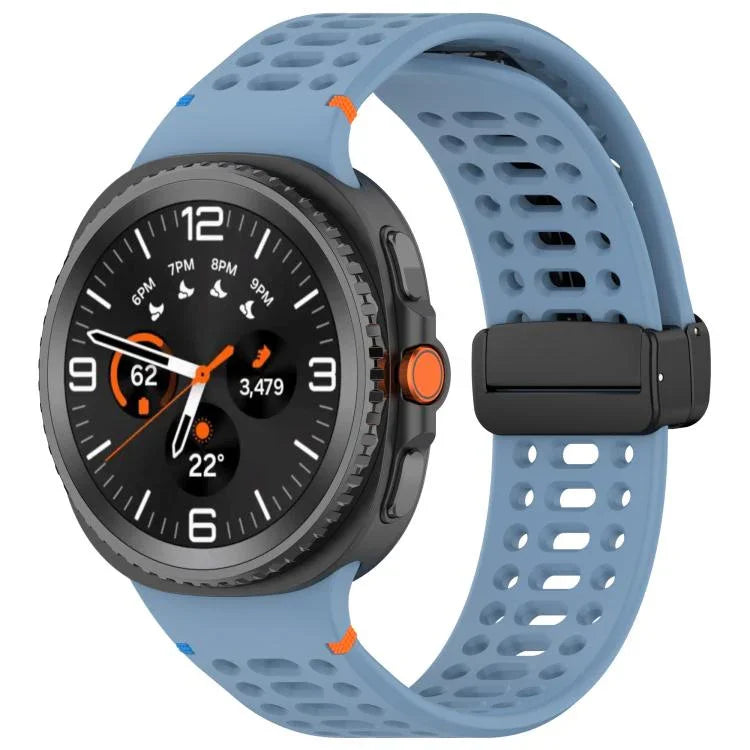 マグネットブラックバックル 通気性ステッチ入りシリコンウォッチバンド、Samsung Galaxy Watch8 / Watch8 Classic用