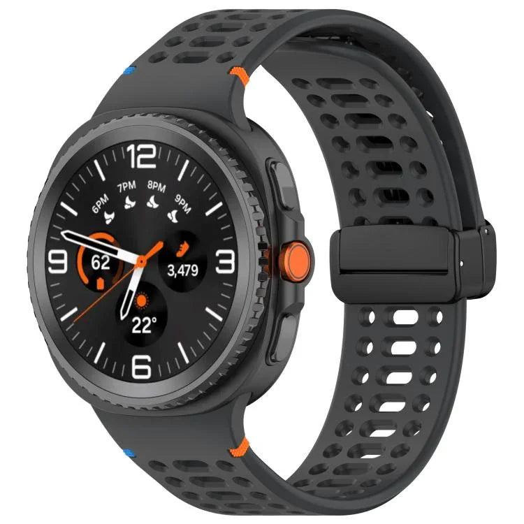 マグネットブラックバックル 通気性ステッチ入りシリコンウォッチバンド、Samsung Galaxy Watch8 / Watch8 Classic用