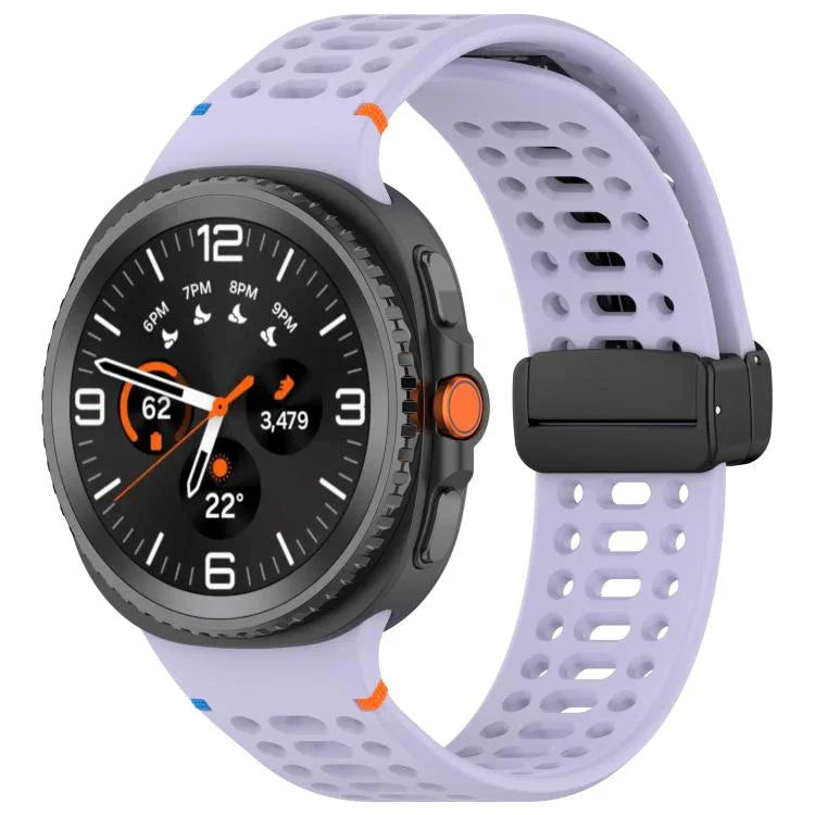マグネットブラックバックル 通気性ステッチ入りシリコンウォッチバンド、Samsung Galaxy Watch8 / Watch8 Classic用