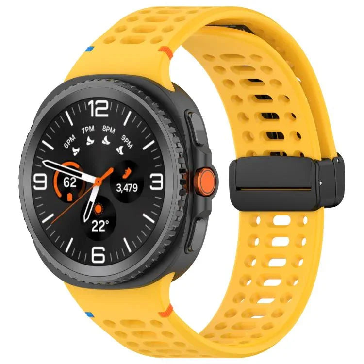 マグネットブラックバックル 通気性ステッチ入りシリコンウォッチバンド、Samsung Galaxy Watch8 / Watch8 Classic用