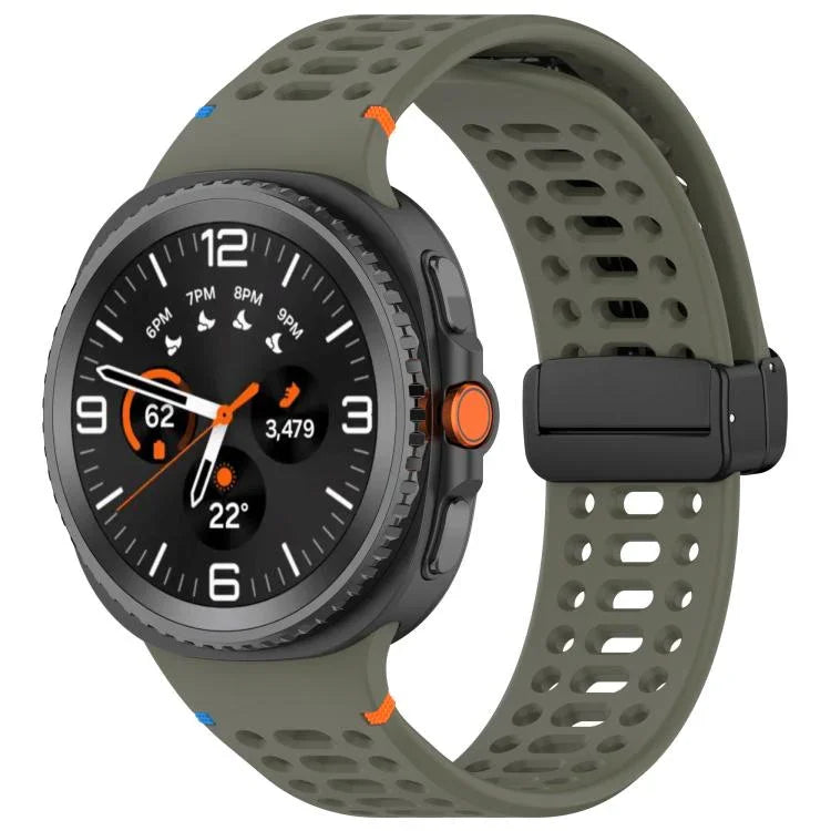マグネットブラックバックル 通気性ステッチ入りシリコンウォッチバンド、Samsung Galaxy Watch8 / Watch8 Classic用