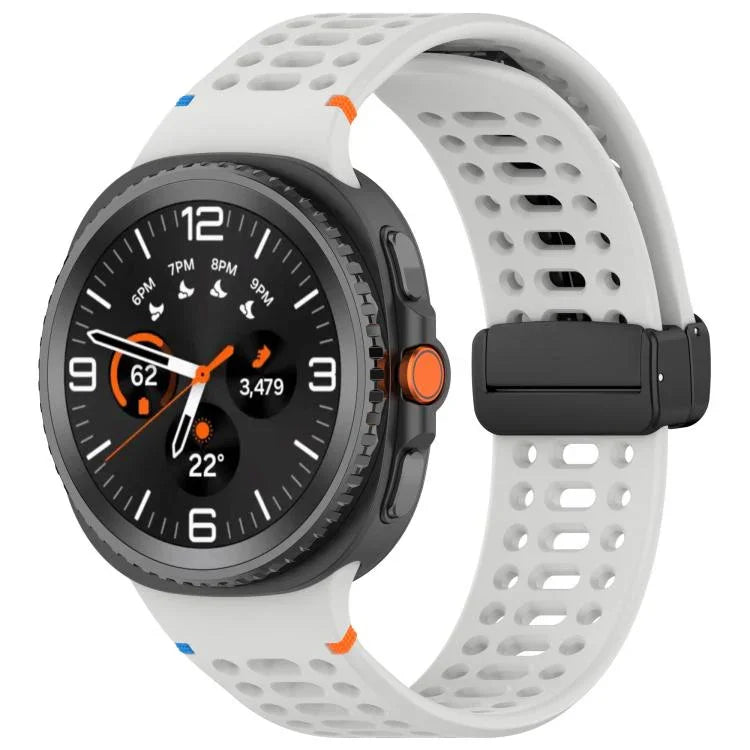 マグネットブラックバックル 通気性ステッチ入りシリコンウォッチバンド、Samsung Galaxy Watch8 / Watch8 Classic用