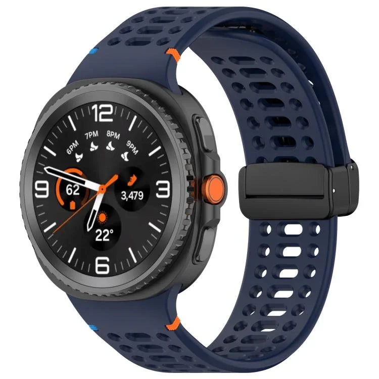 マグネットブラックバックル 通気性ステッチ入りシリコンウォッチバンド、Samsung Galaxy Watch8 / Watch8 Classic用