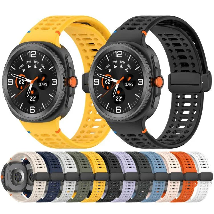 マグネットブラックバックル 通気性ステッチ入りシリコンウォッチバンド、Samsung Galaxy Watch8 / Watch8 Classic用
