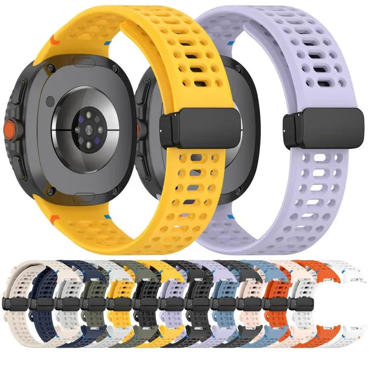 マグネットブラックバックル 通気性ステッチ入りシリコンウォッチバンド、Samsung Galaxy Watch8 / Watch8 Classic用