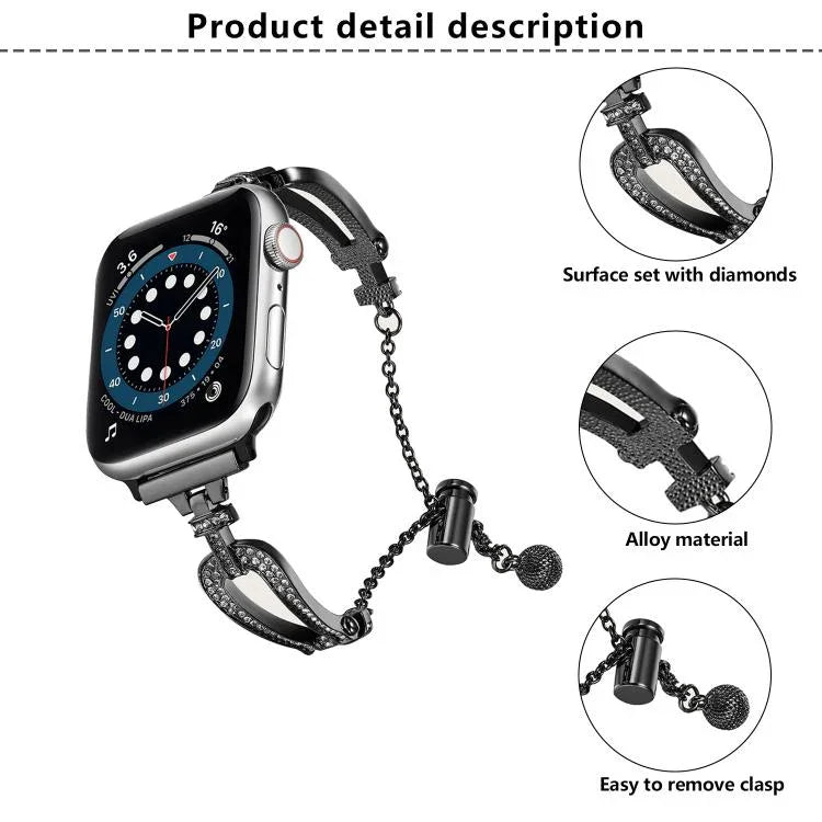 U字型ダイヤモンドブレスレット亜鉛合金ウォッチバンド、Apple Watch 46mm / 49mm / 45mm / 44mm用、Apple Watch 42mm / 41mm / 40mm / 38mm用