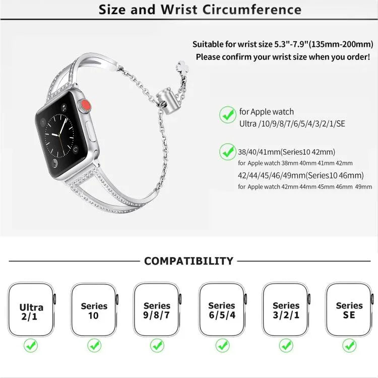 V字型ダイヤモンド亜鉛合金ウォッチバンド、Apple Watch 46mm / 49mm / 45mm / 44mm用、Apple Watch 42mm / 41mm / 40mm / 38mm用