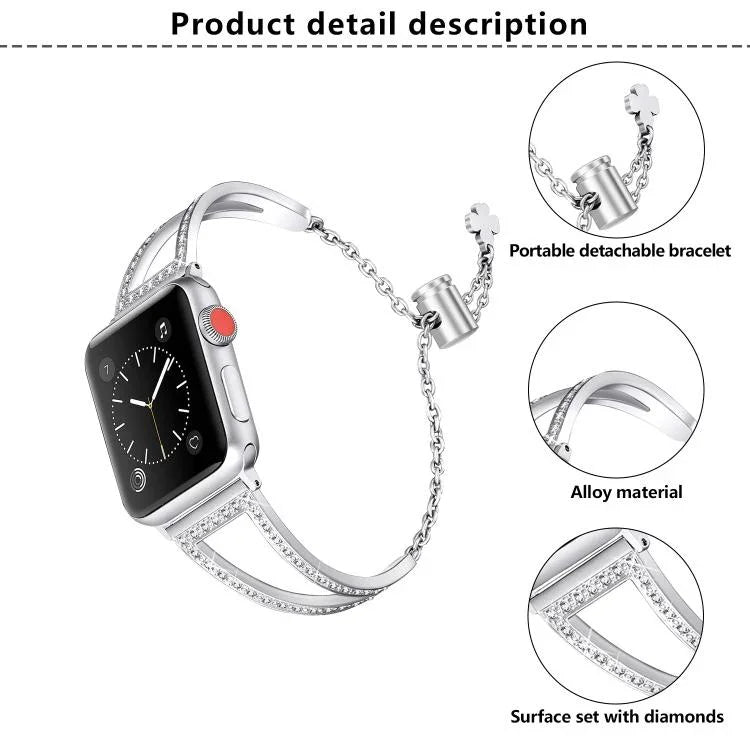 V字型ダイヤモンド亜鉛合金ウォッチバンド、Apple Watch 46mm / 49mm / 45mm / 44mm用、Apple Watch 42mm / 41mm / 40mm / 38mm用
