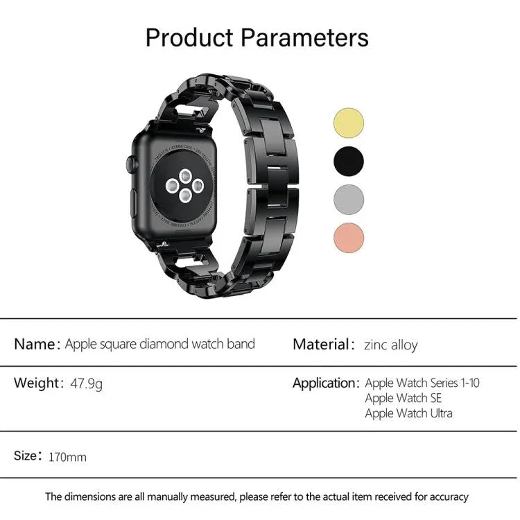 スクエアダイヤモンド亜鉛合金ウォッチバンド、Apple Watch 46mm / 49mm / 45mm / 44mm用、Apple Watch 42mm / 41mm / 40mm / 38mm用