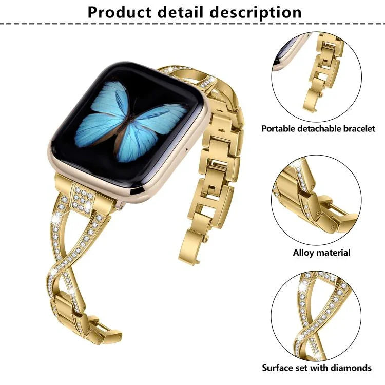 クロスダイヤモンド亜鉛合金ウォッチバンド、Apple Watch 46mm / 49mm / 45mm / 44mm用、Apple Watch 42mm / 41mm / 40mm / 38mm用