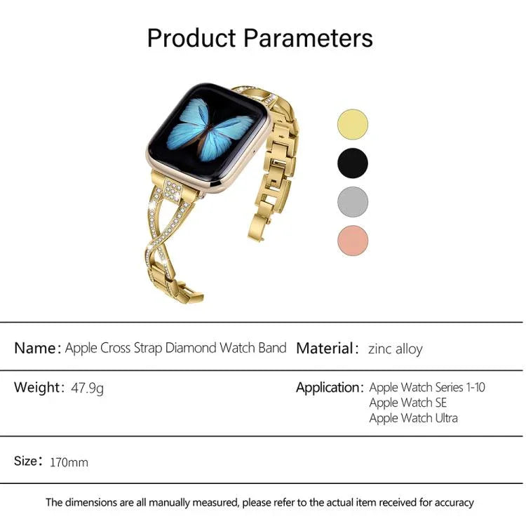 クロスダイヤモンド亜鉛合金ウォッチバンド、Apple Watch 46mm / 49mm / 45mm / 44mm用、Apple Watch 42mm / 41mm / 40mm / 38mm用