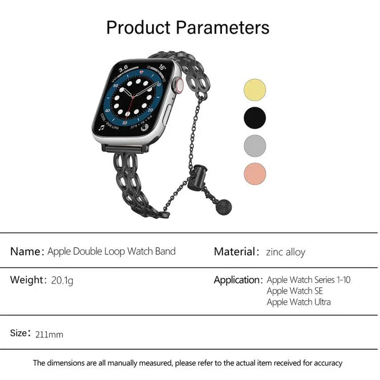 ダブルリングチェーン亜鉛合金ウォッチバンド、Apple Watch 46mm / 49mm / 45mm / 44mm用、Apple Watch 42mm / 41mm / 40mm / 38mm用
