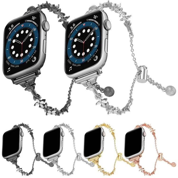 四つ葉のクローバーダイヤモンド亜鉛合金ウォッチバンド、Apple Watch 46mm / 49mm / 45mm / 44mm用、Apple Watch 42mm / 41mm / 40mm / 38mm用