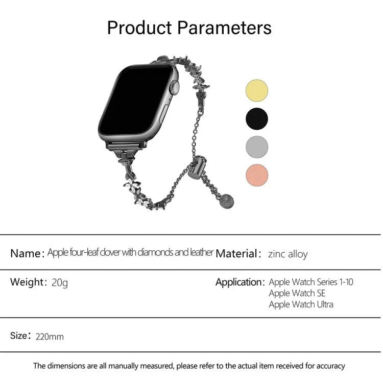 四つ葉のクローバーダイヤモンド亜鉛合金ウォッチバンド、Apple Watch 46mm / 49mm / 45mm / 44mm用、Apple Watch 42mm / 41mm / 40mm / 38mm用
