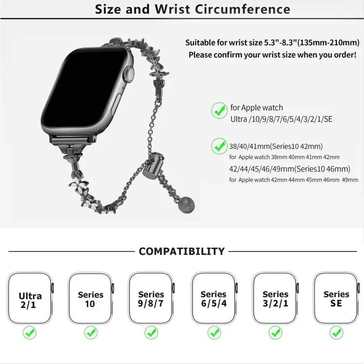 四つ葉のクローバーダイヤモンド亜鉛合金ウォッチバンド、Apple Watch 46mm / 49mm / 45mm / 44mm用、Apple Watch 42mm / 41mm / 40mm / 38mm用