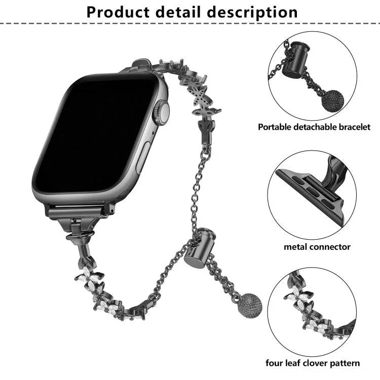 四つ葉のクローバーダイヤモンド亜鉛合金ウォッチバンド、Apple Watch 46mm / 49mm / 45mm / 44mm用、Apple Watch 42mm / 41mm / 40mm / 38mm用