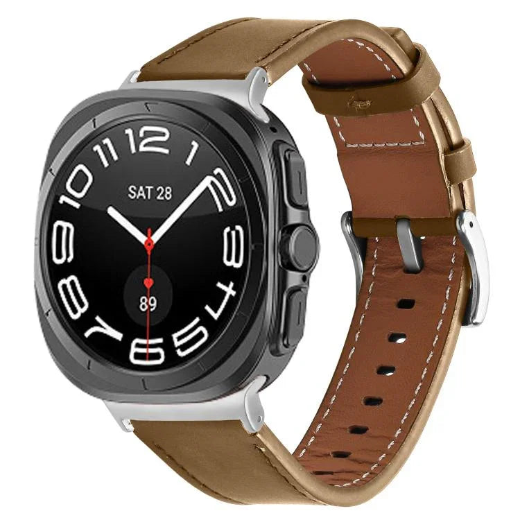 Silver Buckle Nappa Genuine Leather Watch Band, For Samsung Galaxy Watch Ultra 47mm / Ultra 2025
