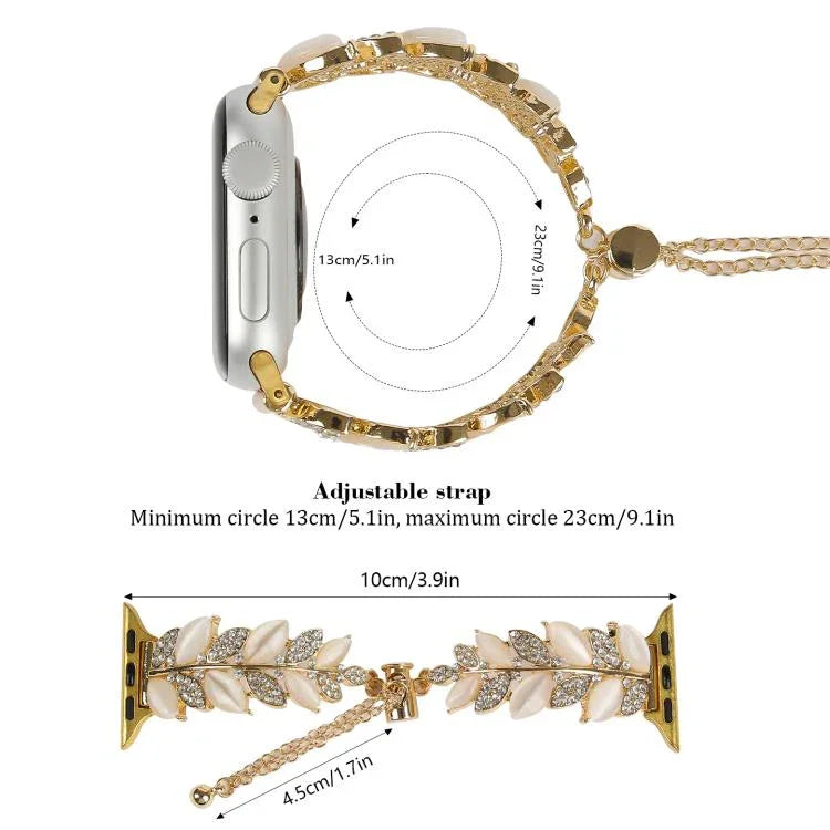 葉形ダイヤモンド装飾合金ウォッチバンド、Apple Watch 46mm / 49mm / 45mm / 44mm用、Apple Watch 42mm / 41mm / 40mm / 38mm用