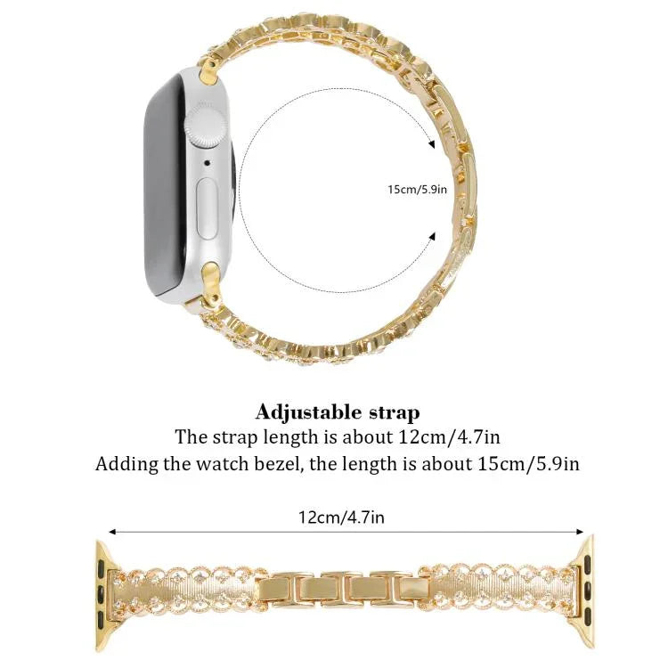 レース縁取りダイヤモンド合金メタルウォッチバンド、Apple Watch 46mm / 49mm / 45mm / 44mm用、Apple Watch 42mm / 41mm / 40mm / 38mm用