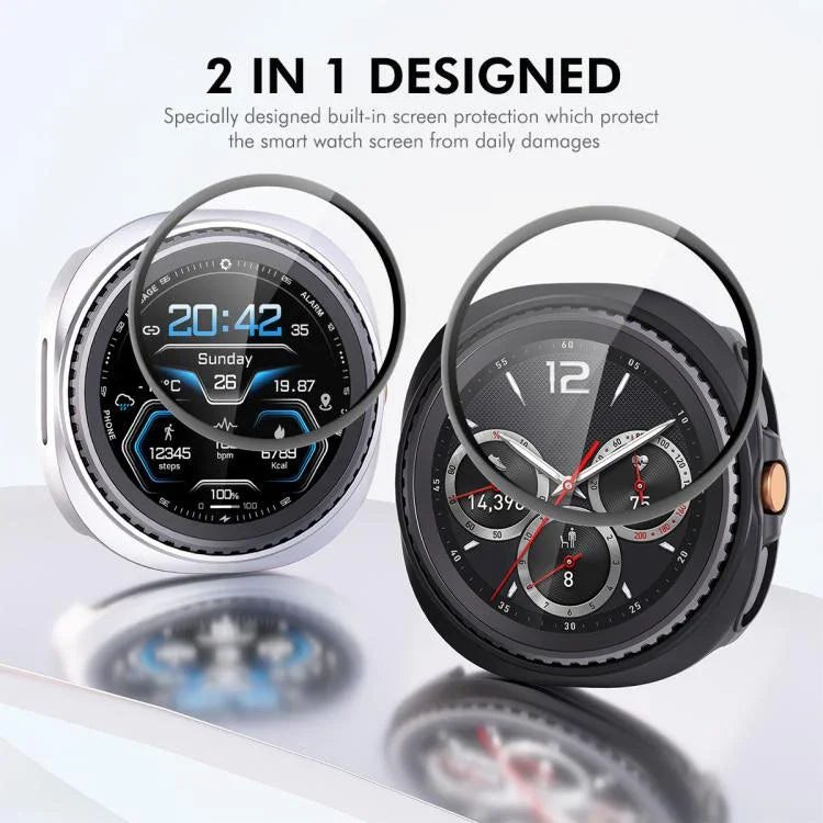 ENKAY ハットプリンス 2イン1 単色PCウォッチカバー フルカバレッジPMMAソフトフィルム付き、Samsung Galaxy Watch8 Classic 46mm用