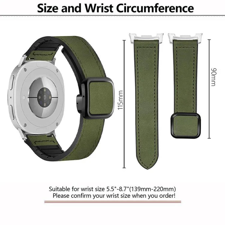 スクエアマグネットバックルレザーケースシリコンウォッチバンド、Samsung Galaxy Watch8 / Watch8 Classic用