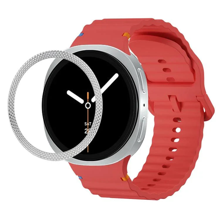 ひし形テクスチャーベゼルと波状グレインステッチカラーバックルシリコンウォッチバンド、Samsung Galaxy Watch8 44mm用、Samsung Galaxy Watch8 40mm用