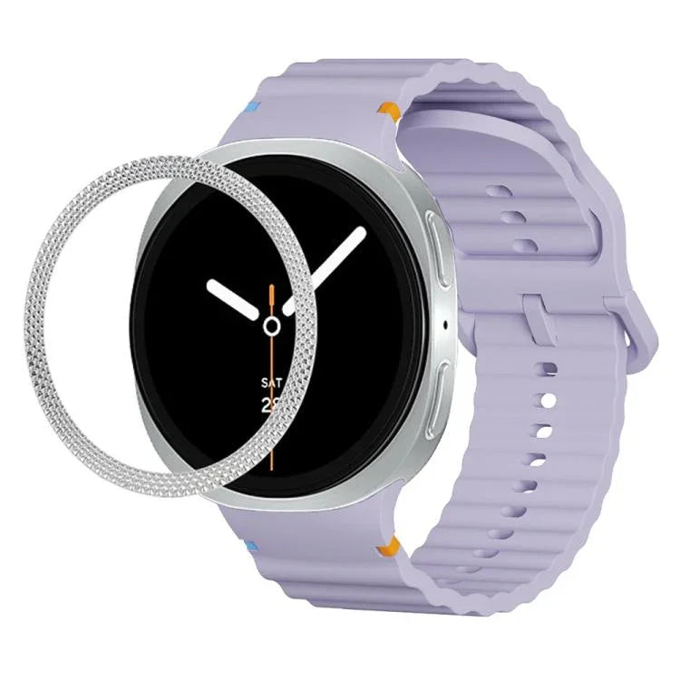 ひし形テクスチャーベゼルと波状グレインステッチカラーバックルシリコンウォッチバンド、Samsung Galaxy Watch8 44mm用、Samsung Galaxy Watch8 40mm用