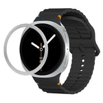 ひし形テクスチャーベゼルと波状グレインステッチカラーバックルシリコンウォッチバンド、Samsung Galaxy Watch8 44mm用、Samsung Galaxy Watch8 40mm用
