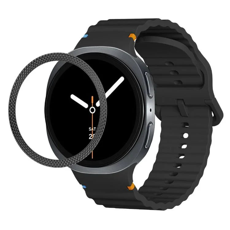 ひし形テクスチャーベゼルと波状グレインステッチカラーバックルシリコンウォッチバンド、Samsung Galaxy Watch8 44mm用、Samsung Galaxy Watch8 40mm用