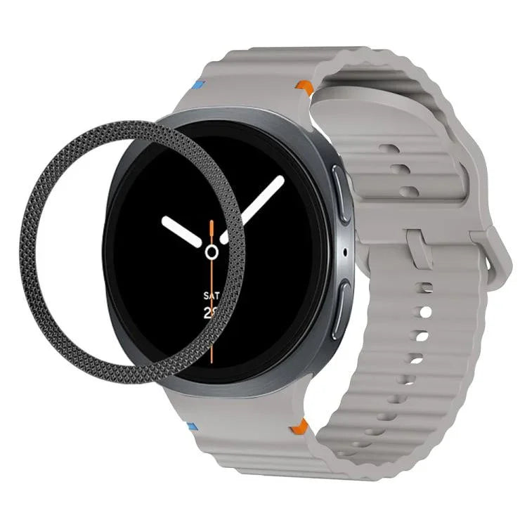 ひし形テクスチャーベゼルと波状グレインステッチカラーバックルシリコンウォッチバンド、Samsung Galaxy Watch8 44mm用、Samsung Galaxy Watch8 40mm用