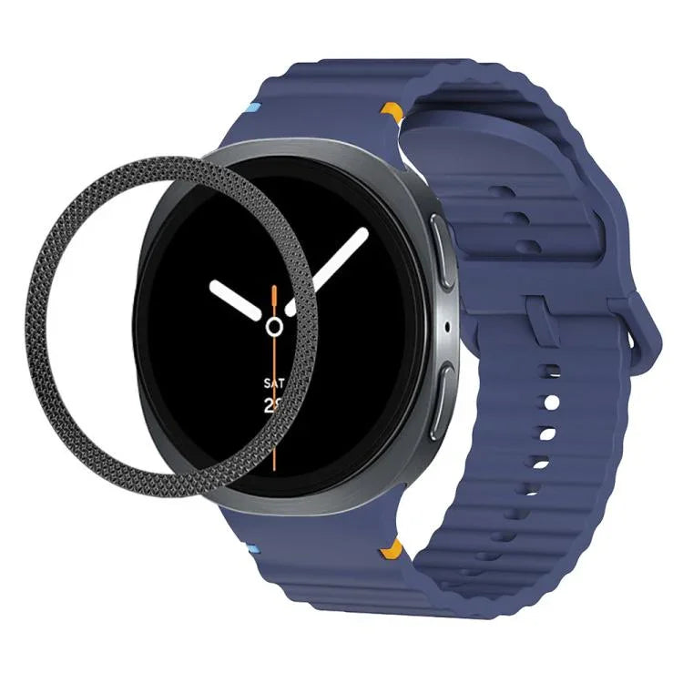 ひし形テクスチャーベゼルと波状グレインステッチカラーバックルシリコンウォッチバンド、Samsung Galaxy Watch8 44mm用、Samsung Galaxy Watch8 40mm用