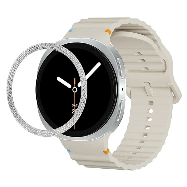 ひし形テクスチャーベゼルと波状グレインステッチカラーバックルシリコンウォッチバンド、Samsung Galaxy Watch8 44mm用、Samsung Galaxy Watch8 40mm用