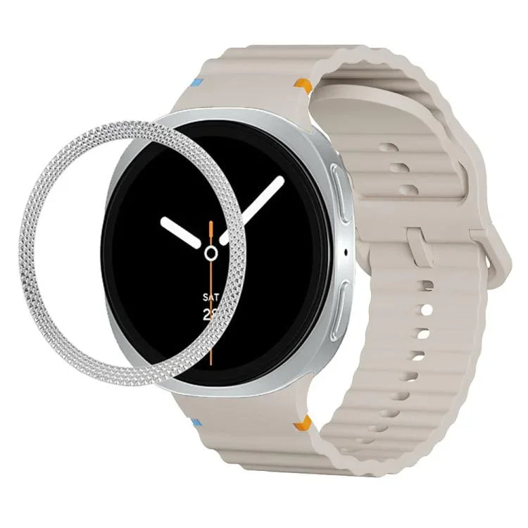 ひし形テクスチャーベゼルと波状グレインステッチカラーバックルシリコンウォッチバンド、Samsung Galaxy Watch8 44mm用、Samsung Galaxy Watch8 40mm用