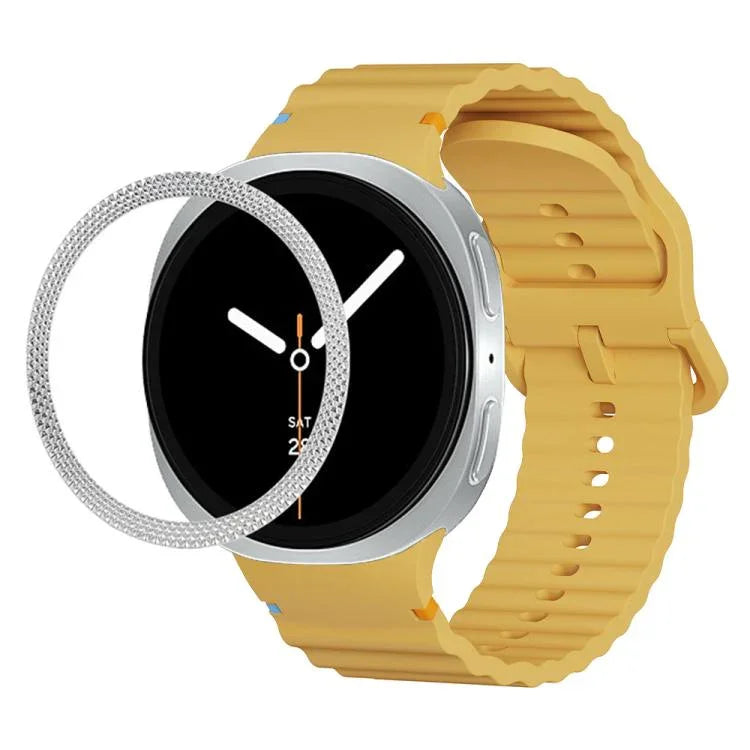 ひし形テクスチャーベゼルと波状グレインステッチカラーバックルシリコンウォッチバンド、Samsung Galaxy Watch8 44mm用、Samsung Galaxy Watch8 40mm用